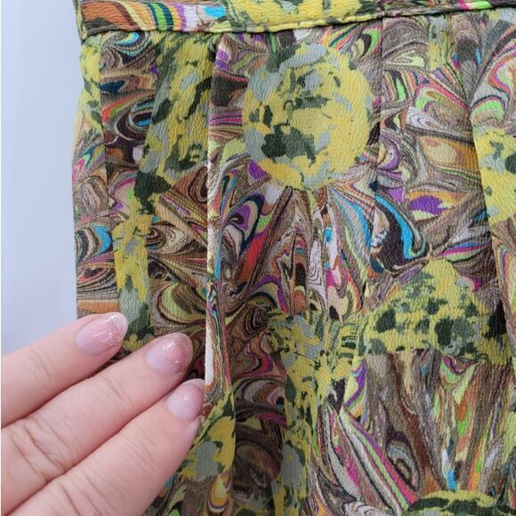 Vintage 60s Eve Seamstress Made Psychedelic Pleat Front with Pockets Midi Skirt - Picture 9 of 11